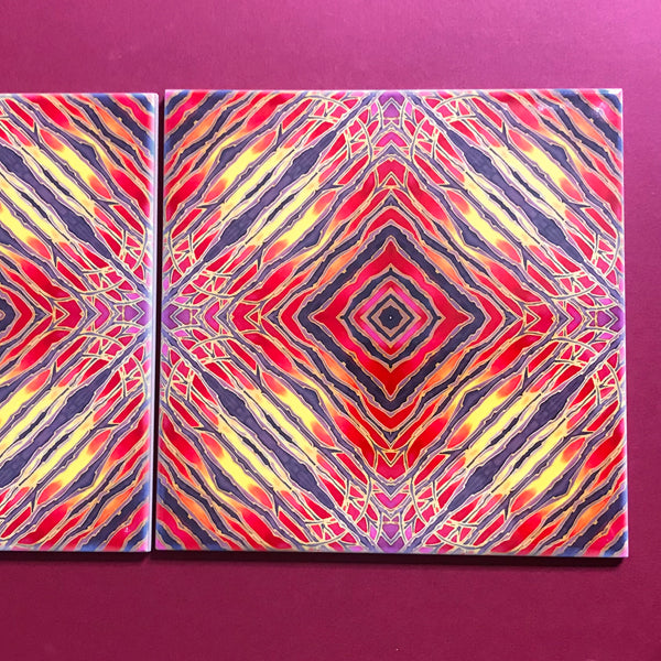 Red Diamond Trees Ceramic Tiles - Sunset coloured Bohemian  Ceramic Printed Tiles