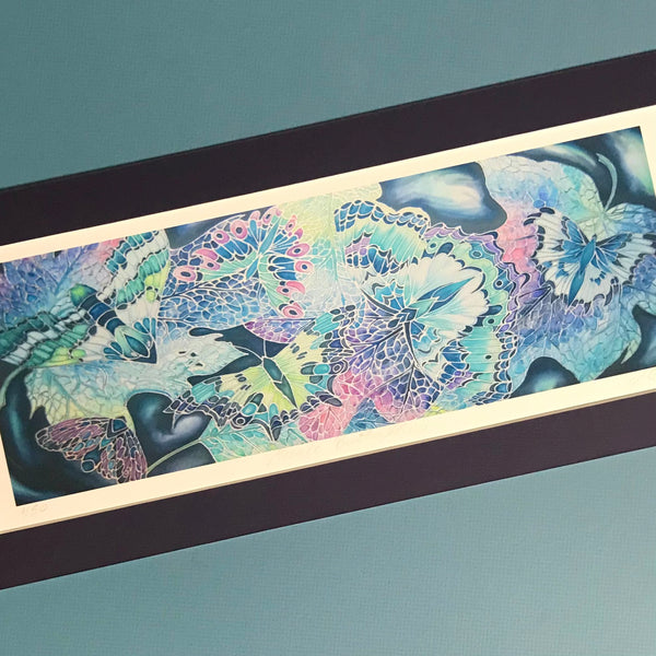 Mosaic Butterflies Signed Print - Blue Green Grey Purple Pink Print Art