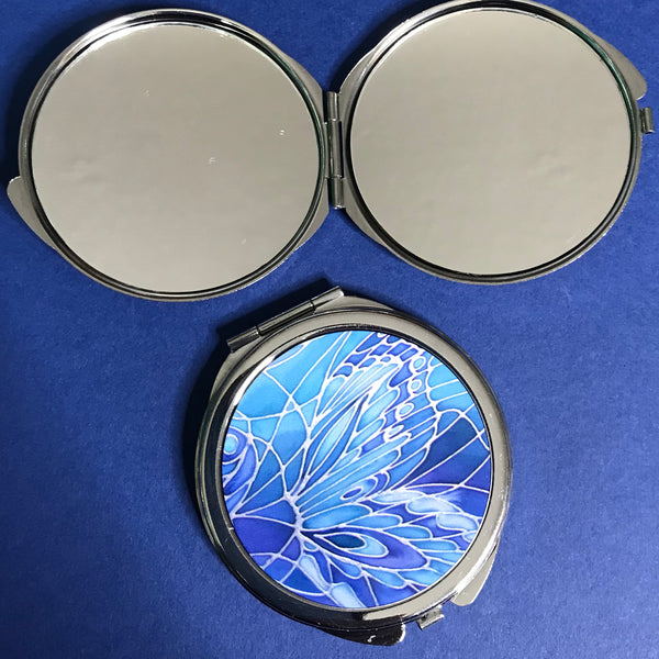 Blue Butterfly Pocket Mirror - Pretty Butterfly Handbag Mirror - Gift for Her