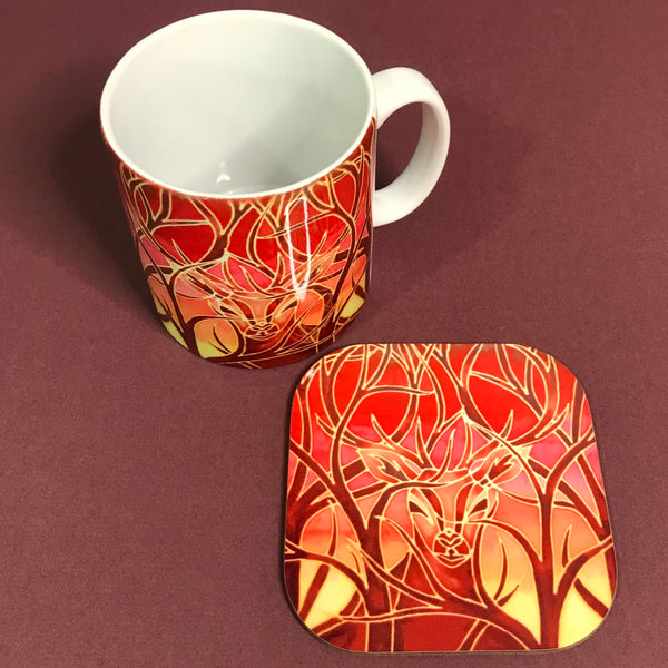 Stag Mug and Coaster box set or mug only - Red Mug Set - Wild Stag Mug Gift