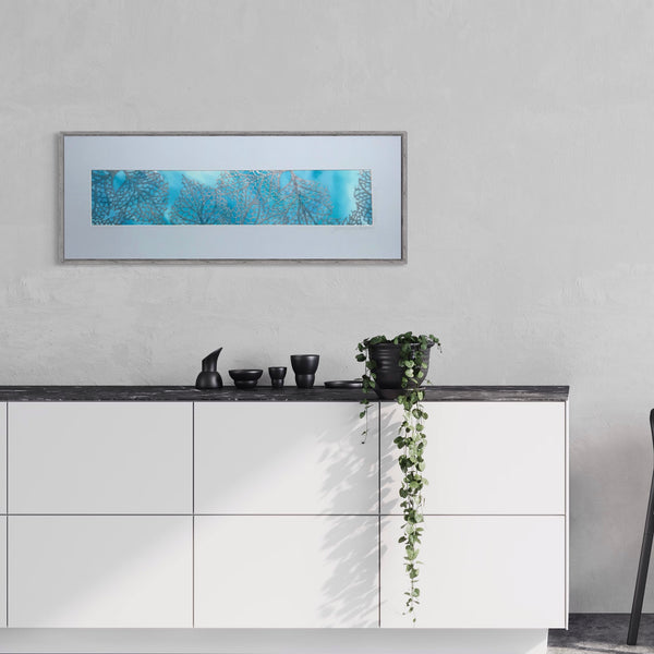 Hydrangea Skeleton Leaves Original Silk Painting - Frosty Blues Hand-Painted Silk Art