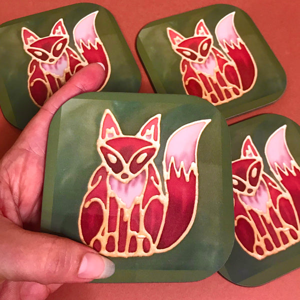 Cute Fox Mug & Coaster - Fox Mug Box Set - Green Red Fox Mug - Fox Lovers Mug Gift