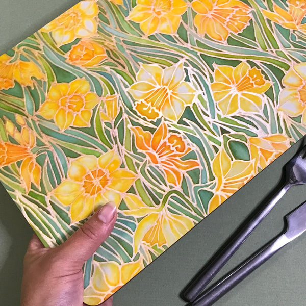 Spring Daffodils Glass chopping board - Yellow Flowers Placemats & Coasters - Yellow Tangerine Green Table Mats