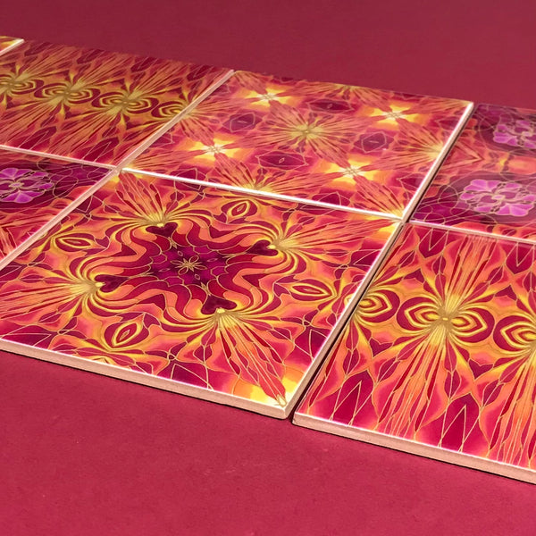 Orchid Kaleidoscope Mixed Tiles Set - Pink Orange Gold Tiles - Beautiful Tile - Bohemian Tiles