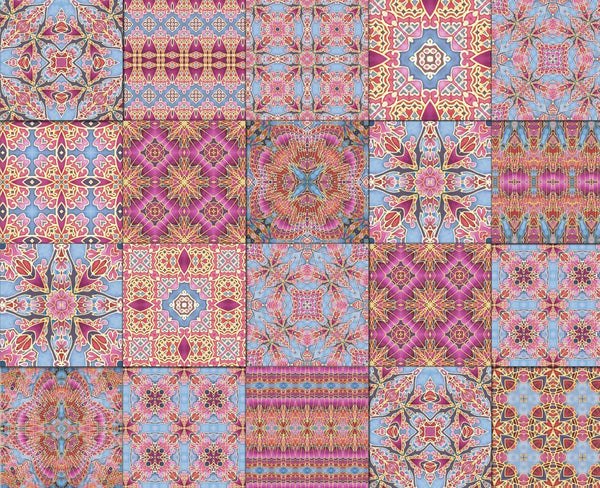 Pink Sunset Inspired Set of 20 Ceramic Tiles - Bohemian Blue Pink and Gold Warm Gentle Bohemian Kitchen Tiles