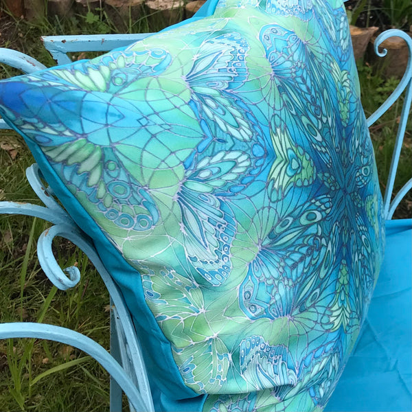 Sea Green Butterfly Showerproof Cushion - Showerproof Garden Cushions - Blue green turquoise Cushion