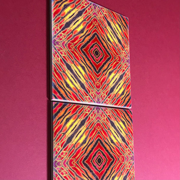 Red Diamond Trees Ceramic Tiles - Sunset coloured Bohemian  Ceramic Printed Tiles
