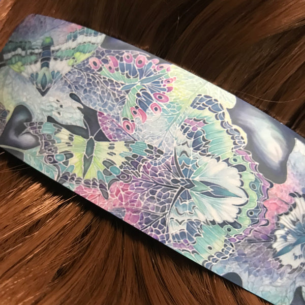 Lilac Mint Teal Pink Butterflies Moth Large hair clip, barette, hairslide, stocking filler, gift for her, gift for woman, gifts for girls, pretty presents.