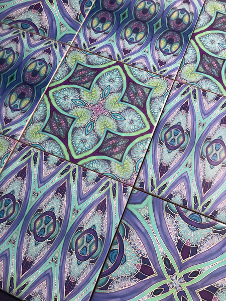 Mediterranean Blue Green Purple Set of 50 Ceramic Tiles - Blue Green Purple Turquoise Bright Bohemian Kitchen Tiles