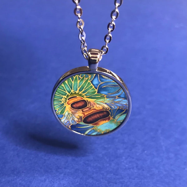 Bumble Bee Necklace - Honey Bee and Flowers Pendant - Affordable gift