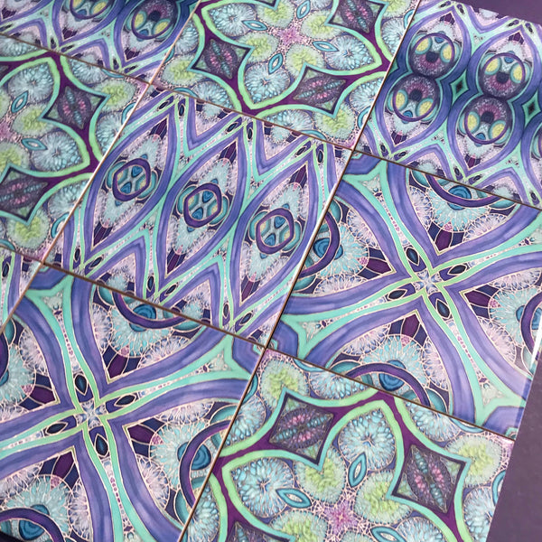 Mediterranean Blue Green Purple Set of 50 Ceramic Tiles - Blue Green Purple Turquoise Bright Bohemian Kitchen Tiles