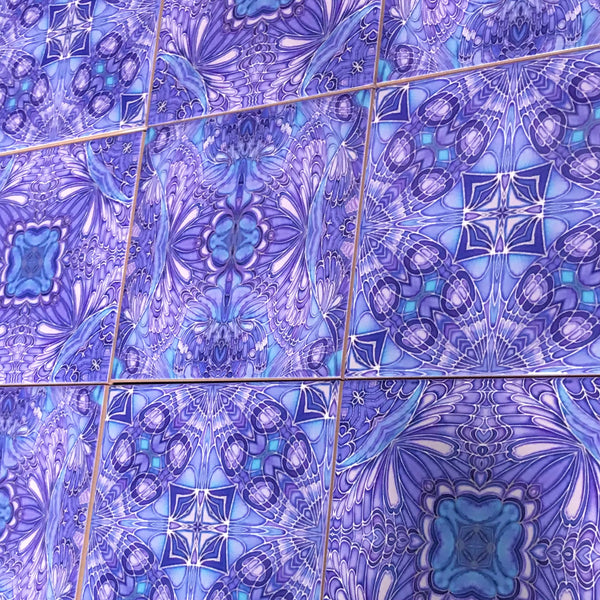 Contemporary Blueberry Butterfly Tiles Mixed Patterns - Blue Green Purple Tiles - Beautiful Tile - Bohemian Tiles