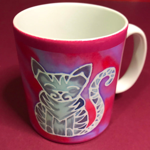 Pink Tabby Cat Mug - Mug and Coaster Box Set - Cat Gift for Her - Cute Grey Tabby Cat