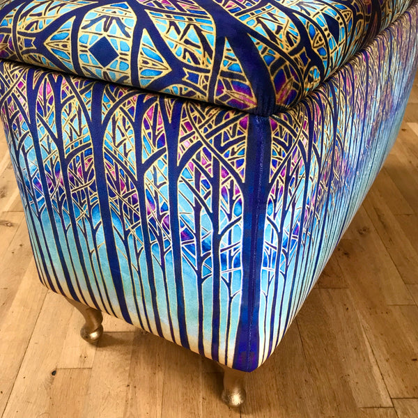 SOLD Stunning Cathedral Window Ottamon-Made to Order-one off Bespoke Upholstery.