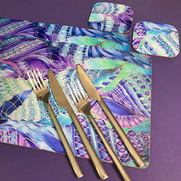 Shells Table Mats & Coasters - Blue Green Placemats & Coasters - Round Placemats & Coasters