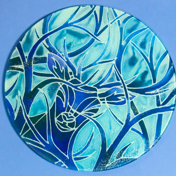 Deep Blue Stag Glass Chopping Board - Stag Trivet - Blue Pot Stand - Heat Proof Table Top Saver - Decorative Platter