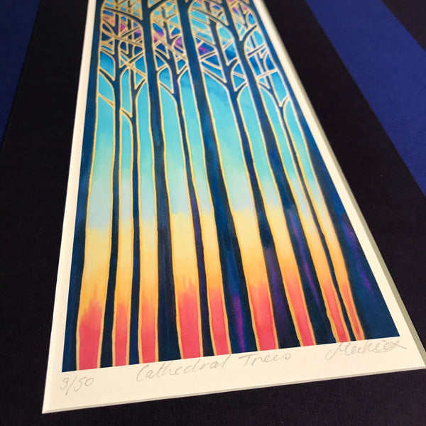 Cathedral Trees Signed Print - Blue Purple Turquoise Red Forest Print Art
