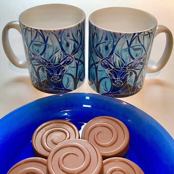 Stag Mug and Coaster box set or mug only - Blue Mug Set - Wild Stag Mug Gift - Woodland Lovers gift