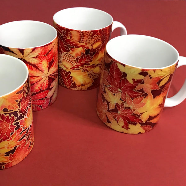 Autumn Leaves Set of 4 Mugs or Mug and Coaster Box Sets - Red Mug Set - Autumn Mug Gift