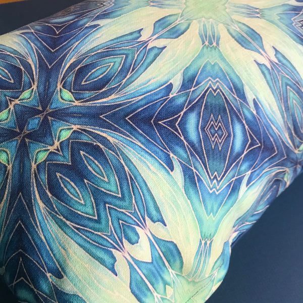 Blue Aqua Dolphin Diamond Cushion - Ultramarine Turquoise Chenille Fabric - Intricate pattern pillow