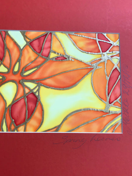Vibrant Orange Contemporary Beech Leaves Original Silk Painting - Orange yellow gold Hand-Painted Silk Art -