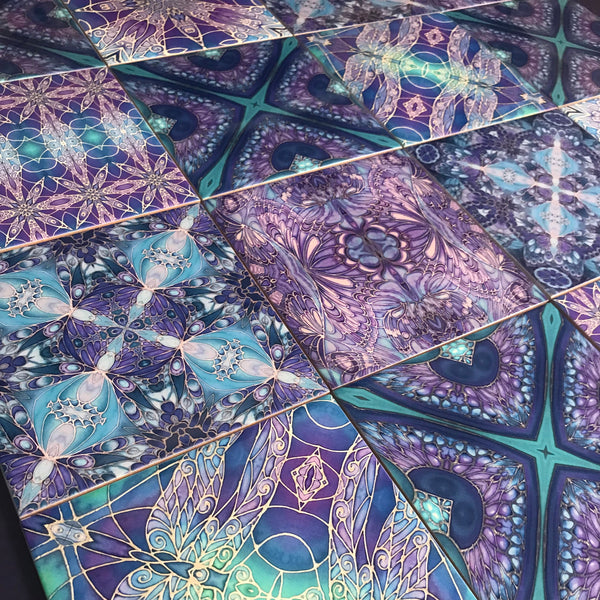 Blue Purple Turquoise Mixed Set of 20 Ceramic Tiles - Bohemian Bold Mediterranean Coloured Kitchen Tiles