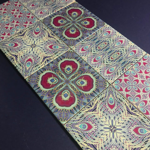 Lavender Peacock mixed set of 4 Tiles - Lilac Beaujolais Bohemian Ceramic Printed Tiles