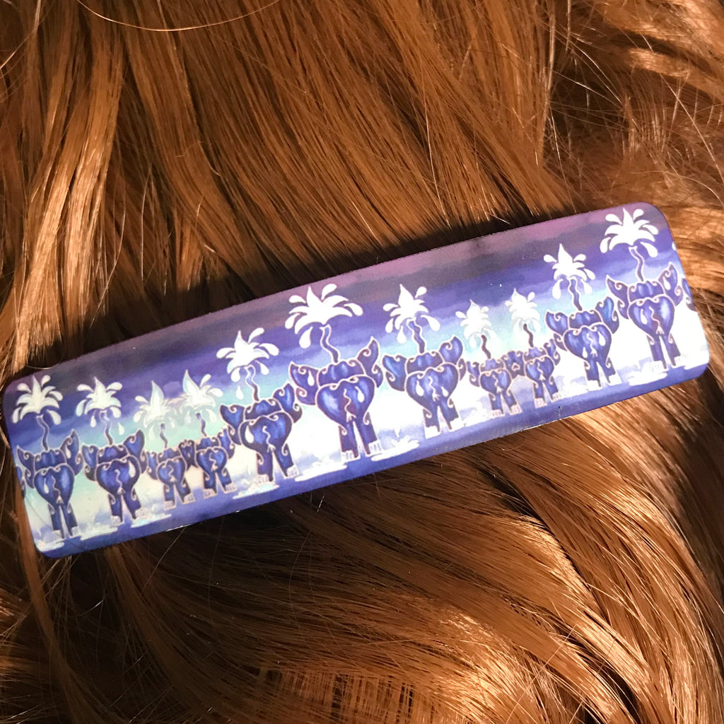 Blue Elephants hair clip, barette, hairslide, stocking filler, gift for her, gift for woman, gifts for girls, pretty presents.
