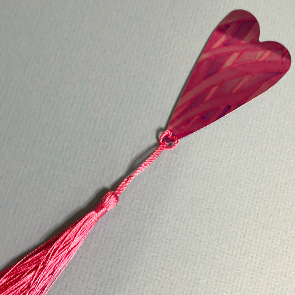 Pink Peacock Heart Book Mark Comtemporary lightweight aluminium.