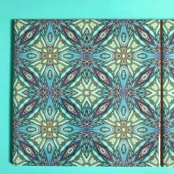 Bohemian 6x6” Mint Aqua Green Turquoise Mosaic Star Tiles - Beautiful Green Turquoise Tiles - Bohemian Ceramic printed  Tiles