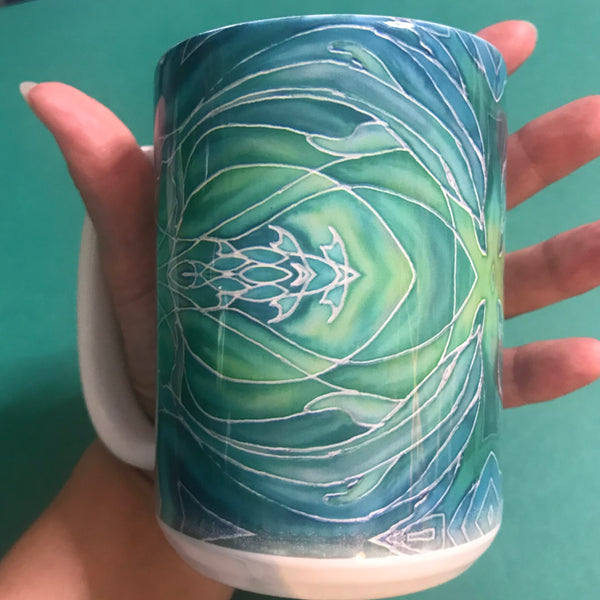 Swirling Green Dolphins Extra Large Mug and Coaster - Blue Turquoise Mug Set - Mug Gift
