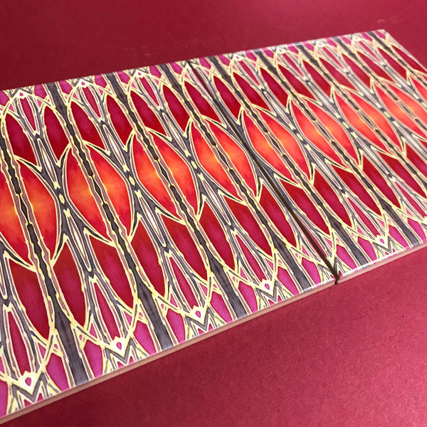 Red Gold Oriental Style Bathroom Tiles - Bohemian Kitchen Tiles - Orchid Repeat Decorative Tiles