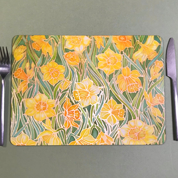 Spring Daffodils Glass chopping board - Yellow Flowers Placemats & Coasters - Yellow Tangerine Green Table Mats