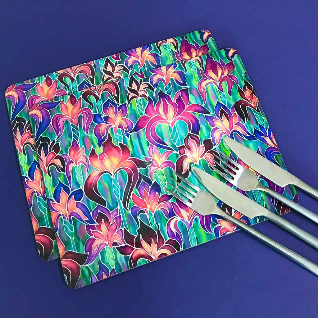 Iris  Glass chopping board - Irises Placemats & Coasters -  Pink Green Purple Table Mats