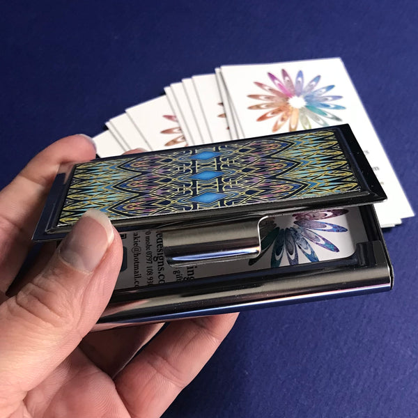 Stained Glass Style Ornate Green Blue and Purple  Business Card Holder