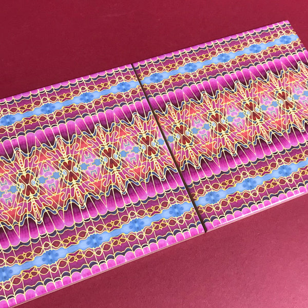 Carnival Magenta Bathroom Tiles - Bohemian Pink Red Blue and Gold  Kitchen Tiles - Orchid Repeat Decorative Tiles