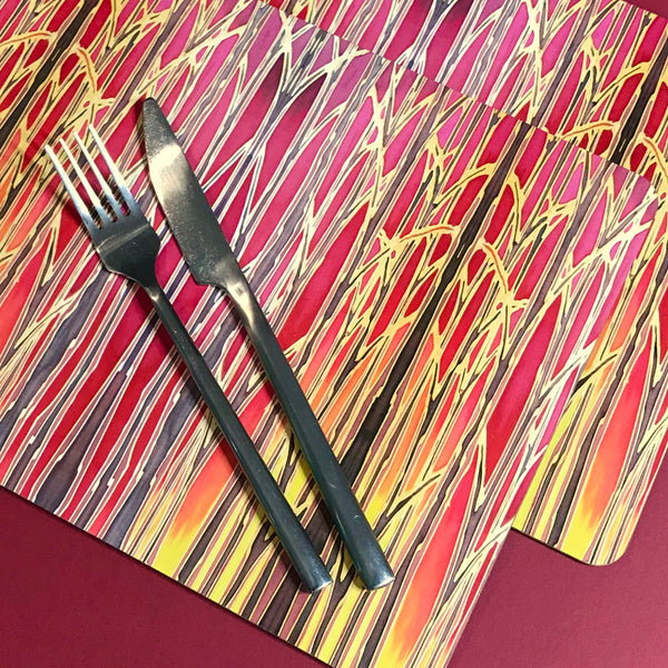 Sunset Trees Placemats and Coasters - High Quality Table Mats - Warm Red Tableware