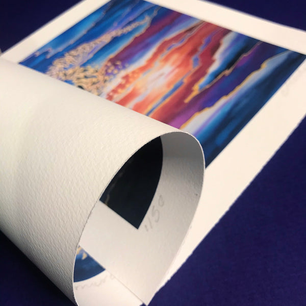 Flying Birds Murmuration Signed Print - Blue Purple Red Gold Print Art