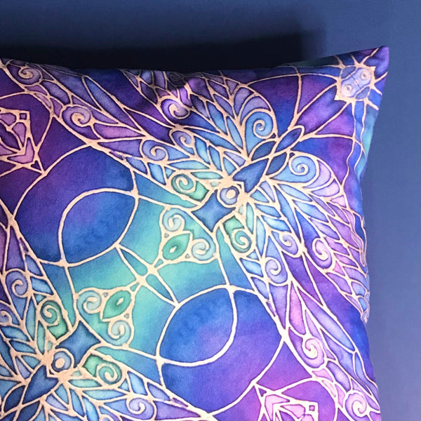 Nouveau Dragonflies Cushion - Blue Green Turquoise Purple Cushion - Dragonflies Art Pillow