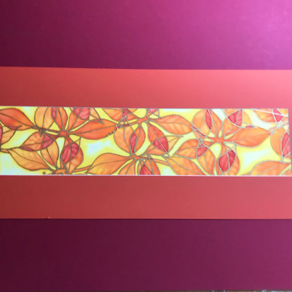 Vibrant Orange Contemporary Beech Leaves Original Silk Painting - Orange yellow gold Hand-Painted Silk Art -