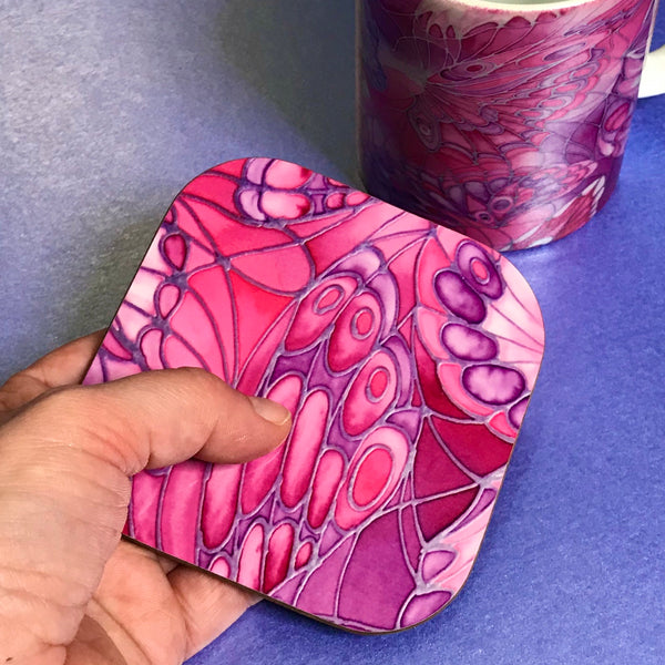 Beautiful Pink Butterfly Mug - Mug and Coaster Box Set - Gift for Her