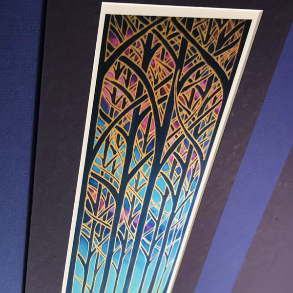 Cathedral Trees Signed Print - Blue Purple Turquoise Red Forest Print Art