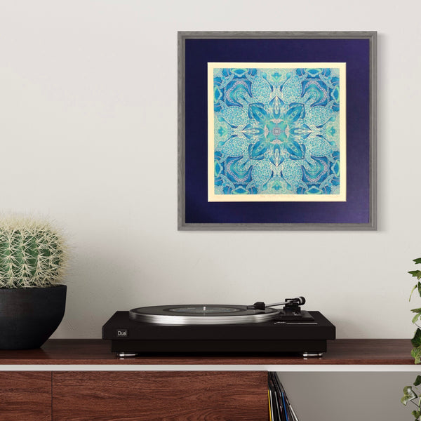 Blue Turtle Mandala Signed Print - Sea life Art - Blue Turtles Bathroom Art