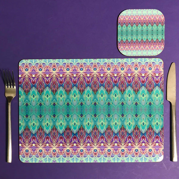 Persian Orchid High Quality Table Mats - Purple Turquoise Green Tableware