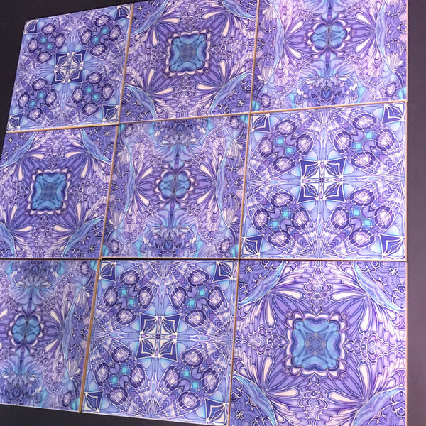 Contemporary Blueberry Butterfly Tiles Mixed Patterns - Blue Green Purple Tiles - Beautiful Tile - Bohemian Tiles