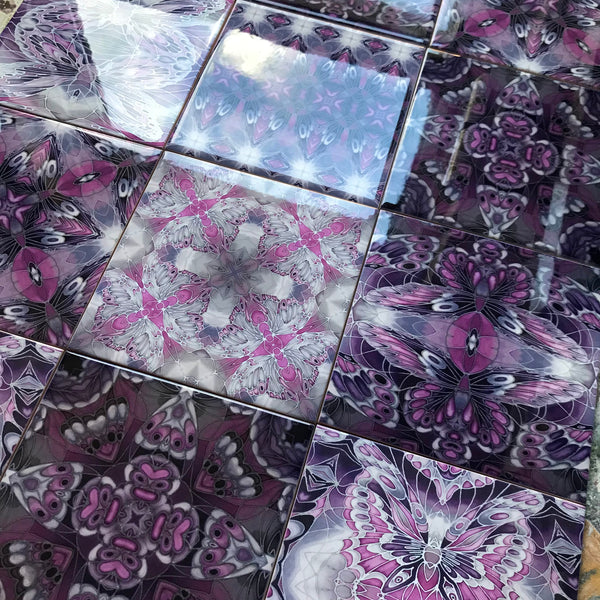 Gothic Mixed Set of 20 Ceramic Tiles - Purple Black Charcoal Kitchen Tiles