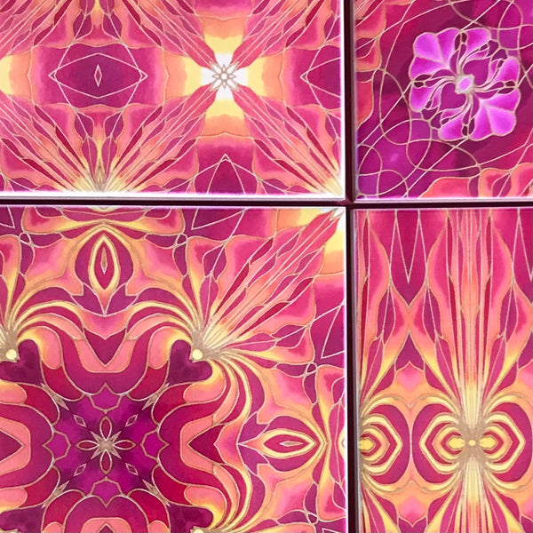Orchid Kaleidoscope Mixed Tiles Set - Pink Orange Gold Tiles - Beautiful Tile - Bohemian Tiles