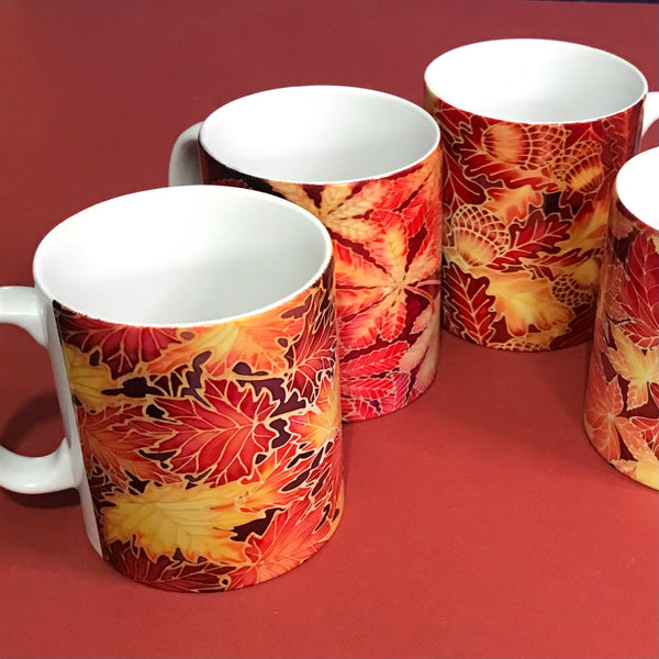 Autumn Leaves Set of 4 Mugs or Mug and Coaster Box Sets - Red Mug Set - Autumn Mug Gift