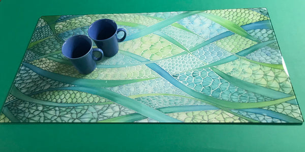 Stunning Extra Large Green Glass Counter Saver - Lime Mint Aqua Worktop Protector