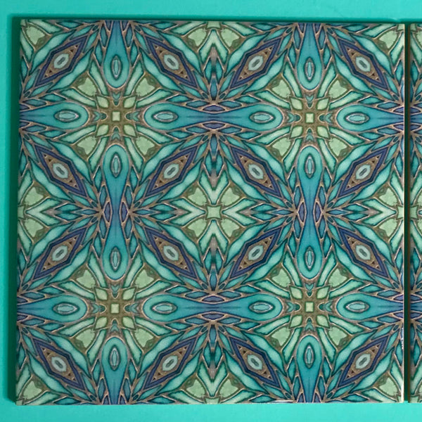 Bohemian 6x6” Mint Aqua Green Turquoise Mosaic Star Tiles - Beautiful Green Turquoise Tiles - Bohemian Ceramic printed  Tiles
